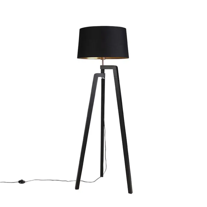 Stehleuchte Stativ mit Baumwollschirm schwarz mit Gold 50 cm - Puros