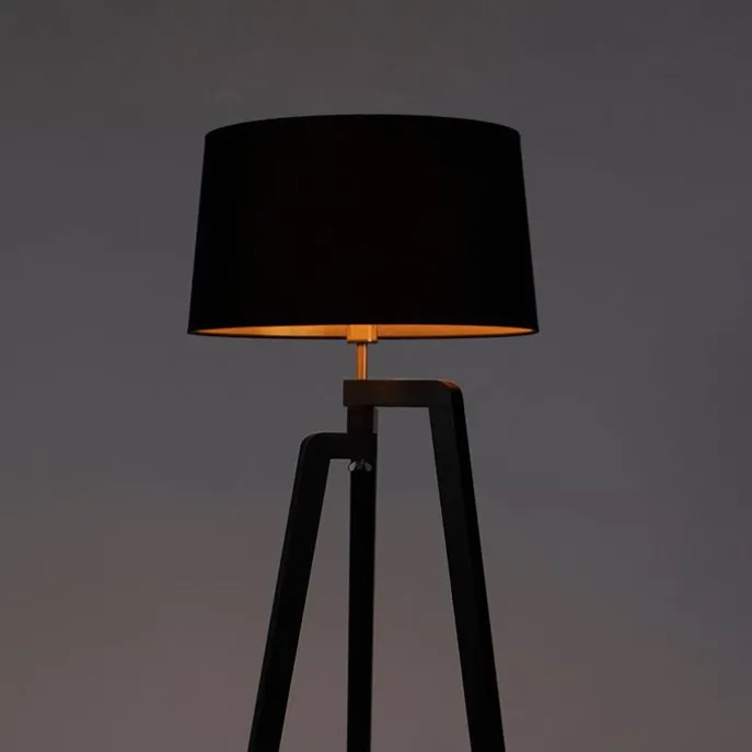 Stehleuchte Stativ mit Baumwollschirm schwarz mit Gold 50 cm - Puros