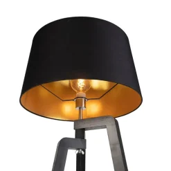 Stehleuchte Stativ mit Baumwollschirm schwarz mit Gold 50 cm - Puros