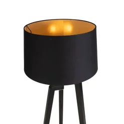 Stehleuchte Stativ mit Baumwollschirm schwarz mit Gold 50 cm - Puros