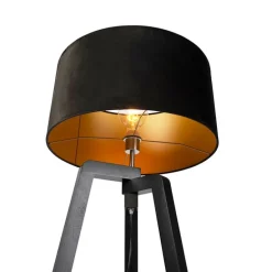 Stehleuchte Stativ schwarz Holz mit schwarzem Schirm 50 cm - Puros