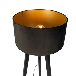 Stehleuchte Stativ schwarz Holz mit schwarzem Schirm 50 cm - Puros