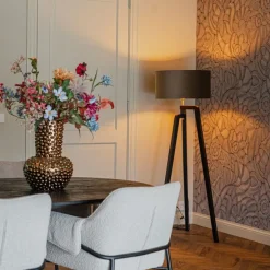 Stehleuchte Stativ schwarz mit taupe Schirm und Gold 50 cm - Puros