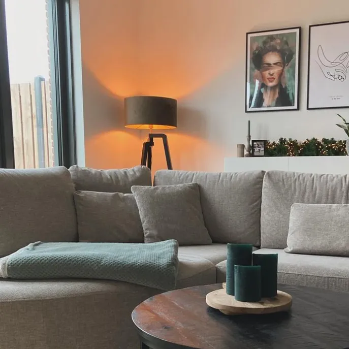 Stehleuchte Stativ schwarz mit taupe Schirm und Gold 50 cm - Puros