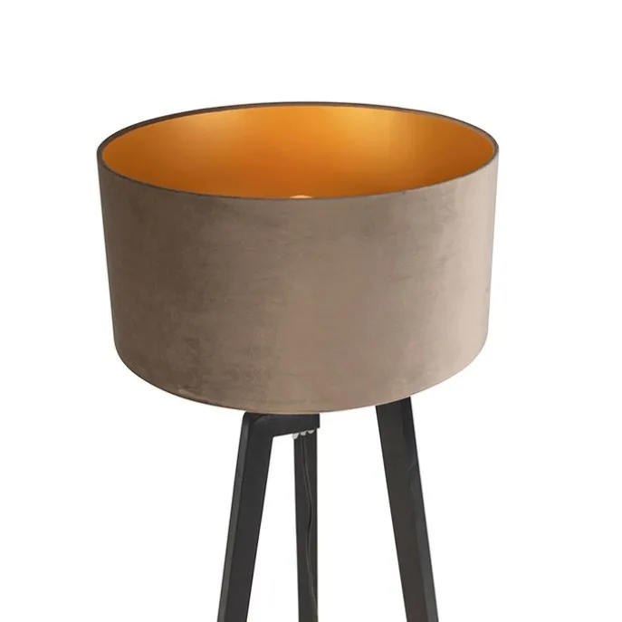 Stehleuchte Stativ schwarz mit taupe Schirm und Gold 50 cm - Puros