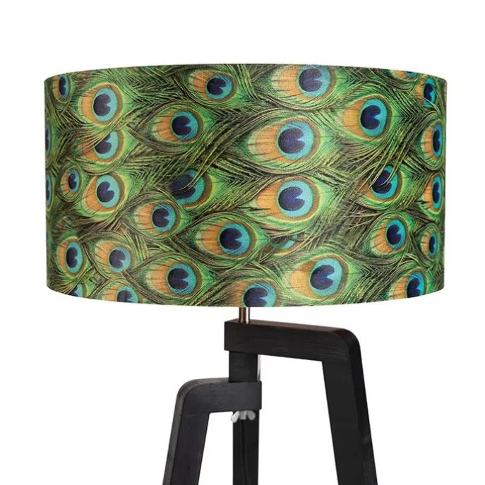 Stehleuchte Stativ schwarz mit Schirm Pfau Design 50 cm - Puros