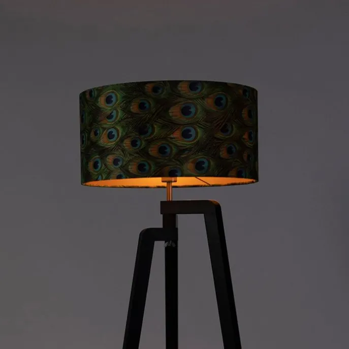 Stehleuchte Stativ schwarz mit Schirm Pfau Design 50 cm - Puros