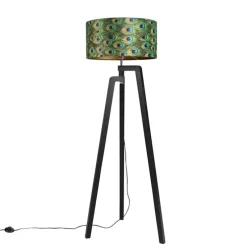 Stehleuchte Stativ schwarz mit Schirm Pfau Design 50 cm - Puros