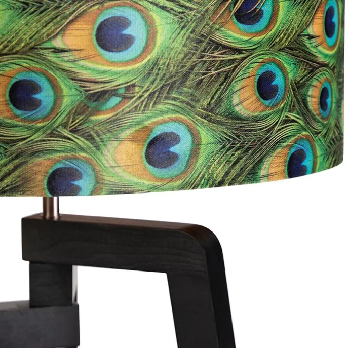 Stehleuchte Stativ schwarz mit Schirm Pfau Design 50 cm - Puros