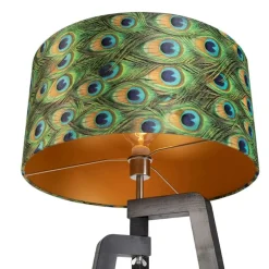 Stehleuchte Stativ schwarz mit Schirm Pfau Design 50 cm - Puros