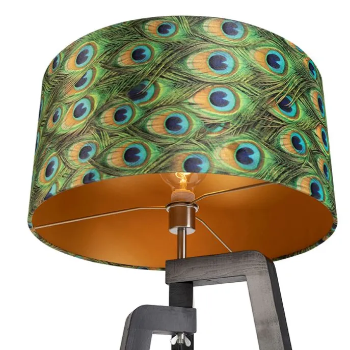 Stehleuchte Stativ schwarz mit Schirm Pfau Design 50 cm - Puros