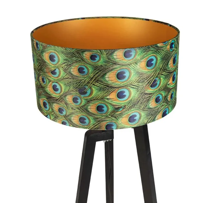 Stehleuchte Stativ schwarz mit Schirm Pfau Design 50 cm - Puros