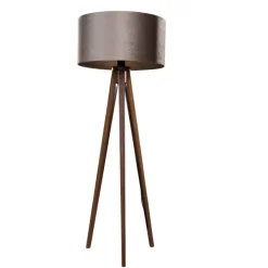 Stehleuchte Tripod aus Walnussholz mit taupefarbenem Samt-Schirm 50cm - Tripod Classic