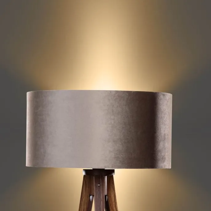 Stehleuchte Tripod aus Walnussholz mit taupefarbenem Samt-Schirm 50cm - Tripod Classic