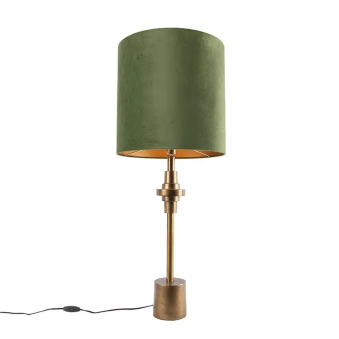 Tischlampe Bronze Veloursschirm grün 40 cm - Diverso