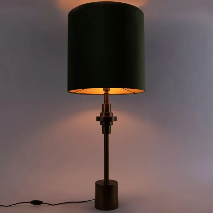 Tischlampe Bronze Veloursschirm grün 40 cm - Diverso