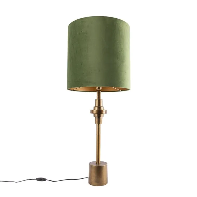 Tischlampe Bronze Veloursschirm grün 40 cm - Diverso