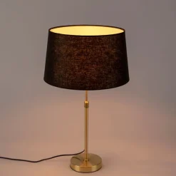 Tischlampe Gold / Messing mit Leinenschirm schwarz 35 cm - Parte
