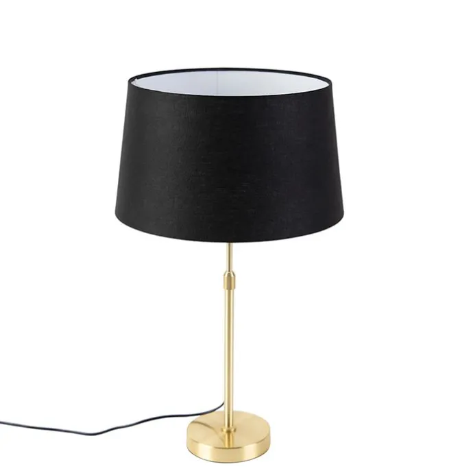 Tischlampe Gold / Messing mit Leinenschirm schwarz 35 cm - Parte