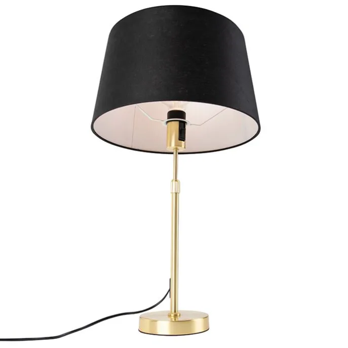 Tischlampe Gold / Messing mit Leinenschirm schwarz 35 cm - Parte
