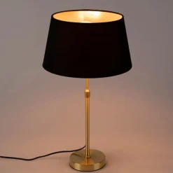 Tischlampe Gold / Messing mit Schirm schwarz mit Gold 32 cm - Parte