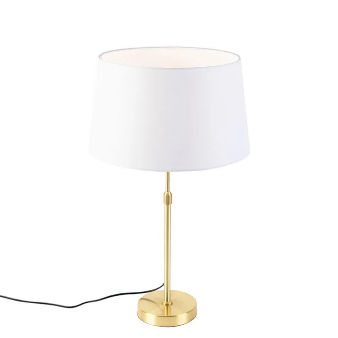 Tischlampe Gold / Messing mit Leinenschirm weiß 35 cm - Parte