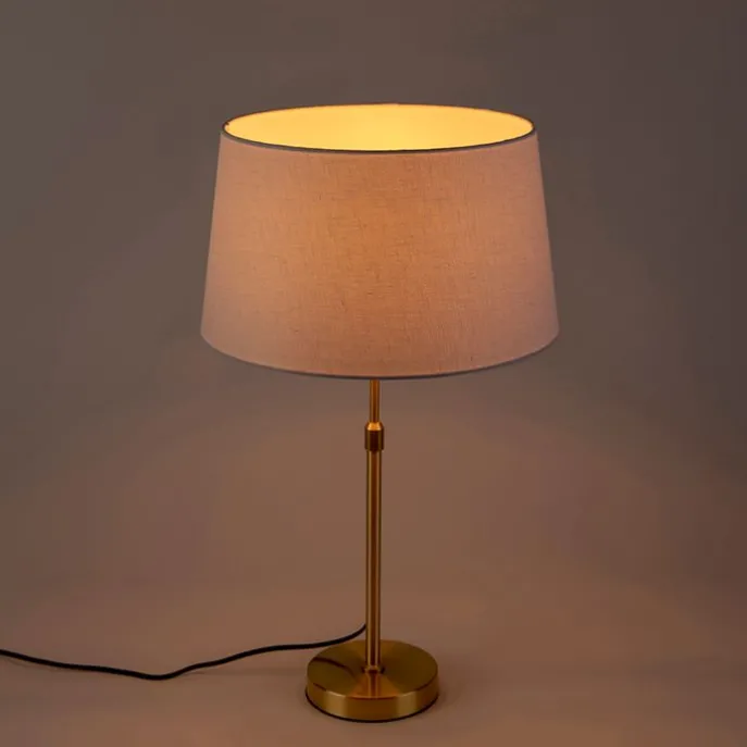 Tischlampe Gold / Messing mit Leinenschirm weiß 35 cm - Parte