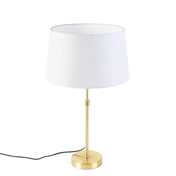 Tischlampe Gold / Messing mit Leinenschirm weiß 35 cm - Parte