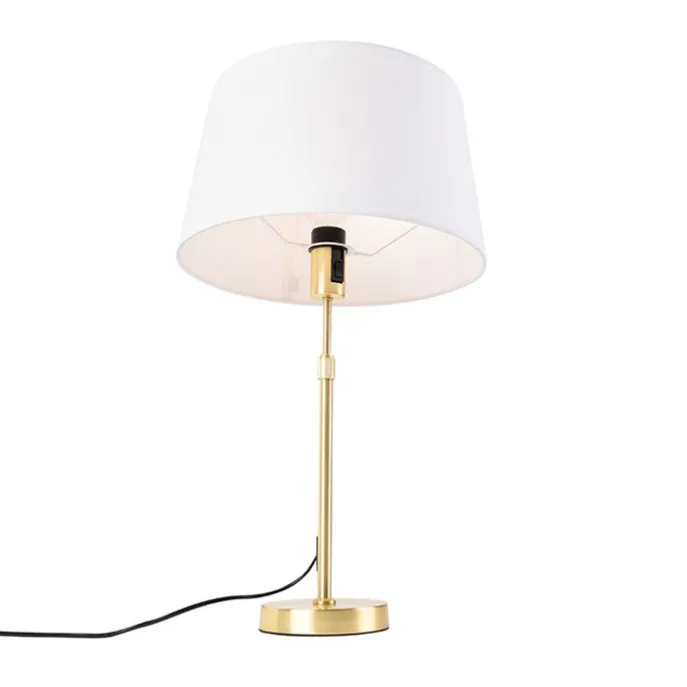 Tischlampe Gold / Messing mit Leinenschirm weiß 35 cm - Parte