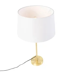 Tischlampe Gold / Messing mit Leinenschirm weiß 35 cm - Parte