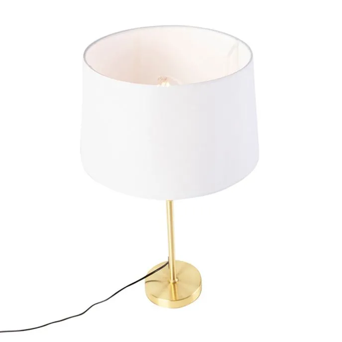 Tischlampe Gold / Messing mit Leinenschirm weiß 35 cm - Parte
