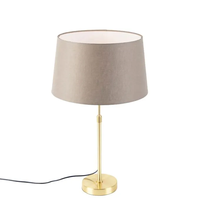 Tischlampe Gold / Messing mit Leinenschirm Taupe 35 cm - Parte