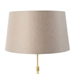 Tischlampe Gold / Messing mit Leinenschirm Taupe 35 cm - Parte