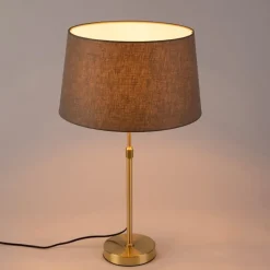 Tischlampe Gold / Messing mit Leinenschirm Taupe 35 cm - Parte