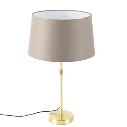 Tischlampe Gold / Messing mit Leinenschirm Taupe 35 cm - Parte