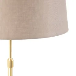 Tischlampe Gold / Messing mit Leinenschirm Taupe 35 cm - Parte