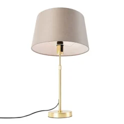 Tischlampe Gold / Messing mit Leinenschirm Taupe 35 cm - Parte