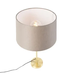 Tischlampe Gold / Messing mit Leinenschirm Taupe 35 cm - Parte