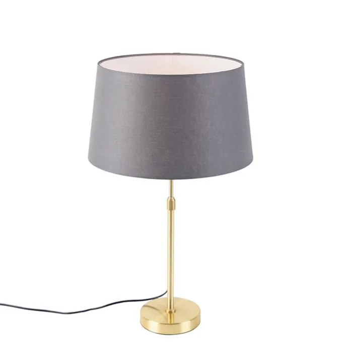 Tischlampe Gold / Messing mit Leinenschirm grau 35 cm - Parte