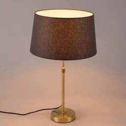 Tischlampe Gold / Messing mit Leinenschirm grau 35 cm - Parte