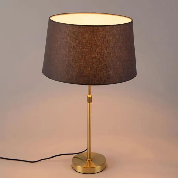 Tischlampe Gold / Messing mit Leinenschirm grau 35 cm - Parte