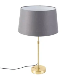 Tischlampe Gold / Messing mit Leinenschirm grau 35 cm - Parte