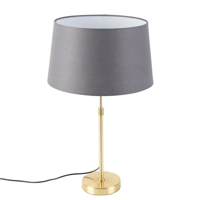 Tischlampe Gold / Messing mit Leinenschirm grau 35 cm - Parte