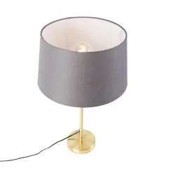 Tischlampe Gold / Messing mit Leinenschirm grau 35 cm - Parte