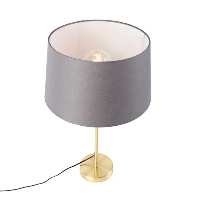 Tischlampe Gold / Messing mit Leinenschirm grau 35 cm - Parte