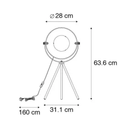 Tischlampe schwarz mit Gold 63,3 cm Stativ verstellbar - Magnax