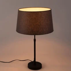 Tischlampe schwarz mit Leinenschirm grau 35 cm verstellbar - Parte