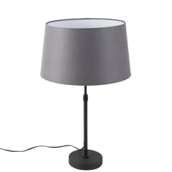 Tischlampe schwarz mit Leinenschirm grau 35 cm verstellbar - Parte