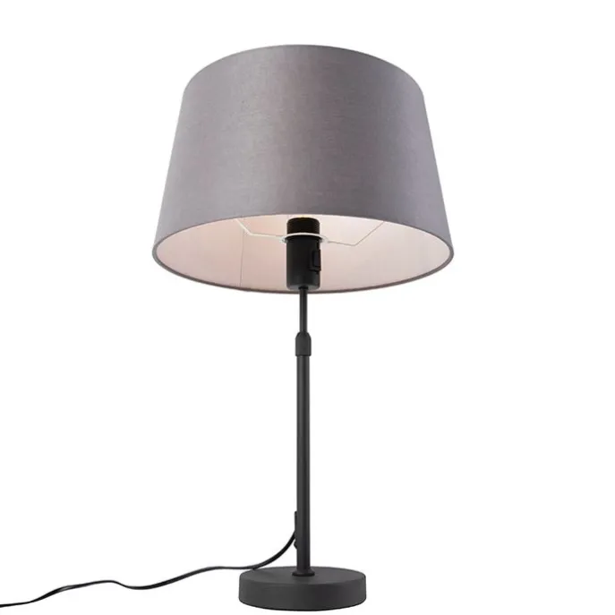 Tischlampe schwarz mit Leinenschirm grau 35 cm verstellbar - Parte