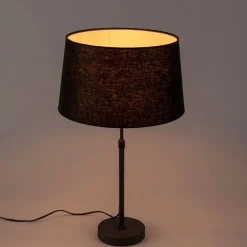 Tischlampe schwarz mit Leinenschirm schwarz 35 cm verstellbar - Parte